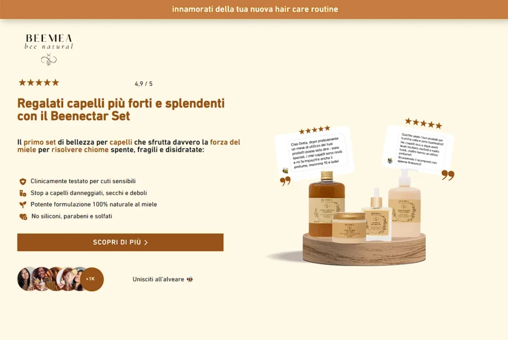 Hero section landing page Beemea "benectar-set"